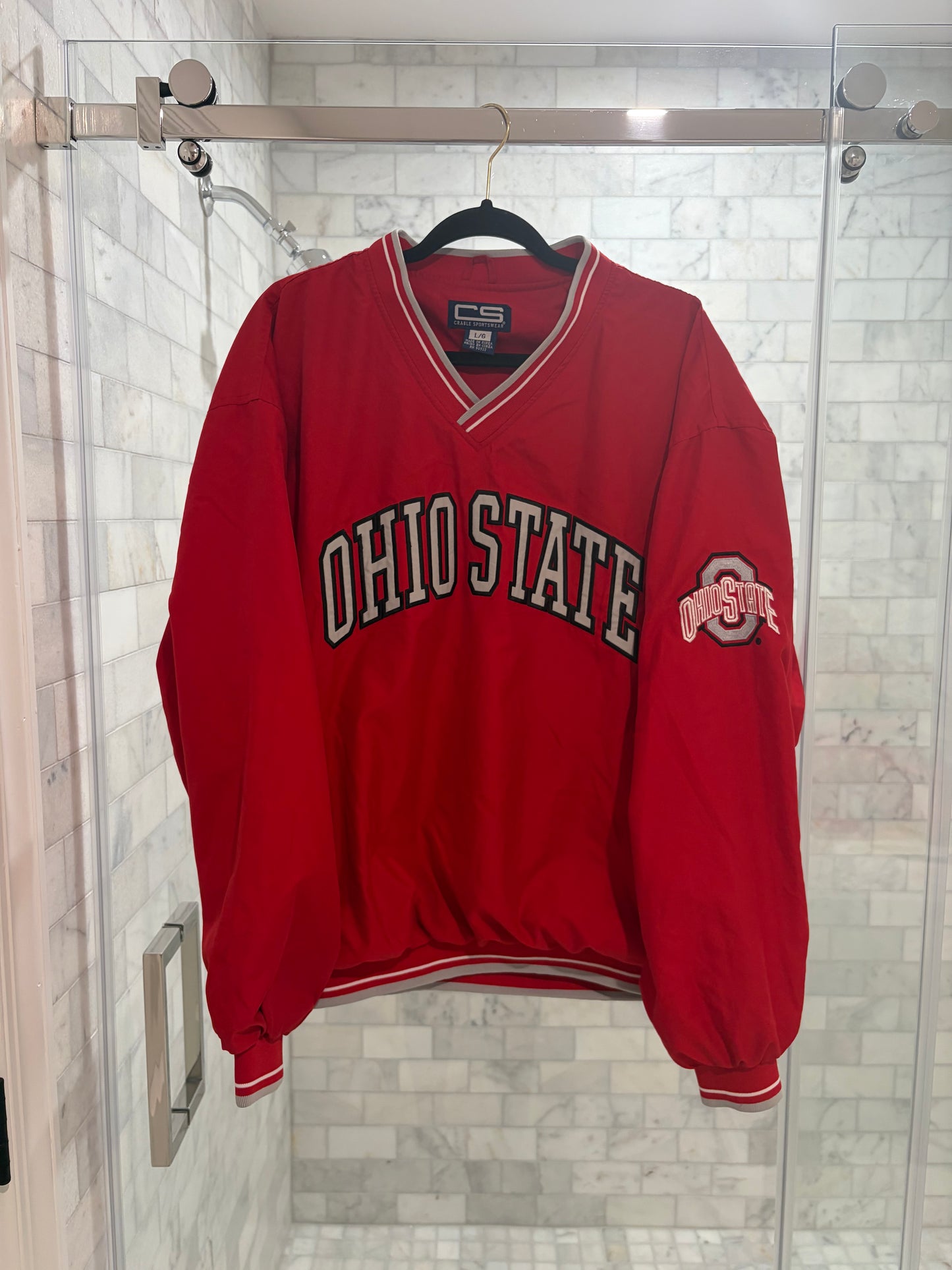 Red Spellout Crewneck Windbreaker