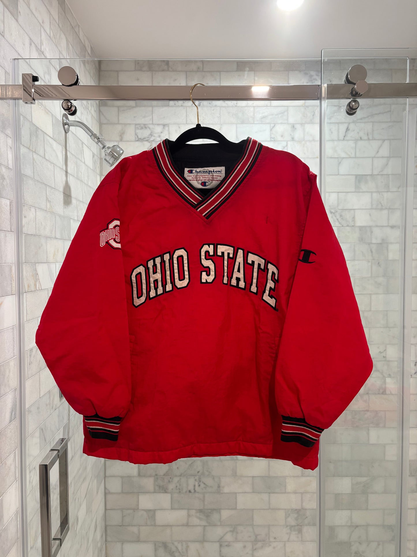 Red Spellout Crewneck Windbreaker